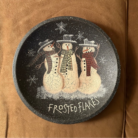 A Signed Hand Painted Donna White Snowman Shallow Decorative Bowl - Picture 1 of 8